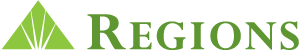 Regions bank logo featuring a green triangular design