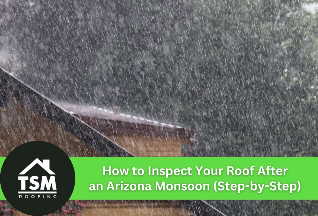Roof during a heavy Arizona monsoon rain, emphasizing inspection tips.