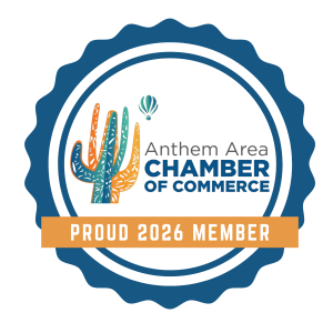 Anthem Area Chamber of Commerce 2026 membership badge with a colorful cactus.