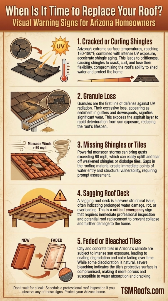 Roof replacement visual warning signs infographic